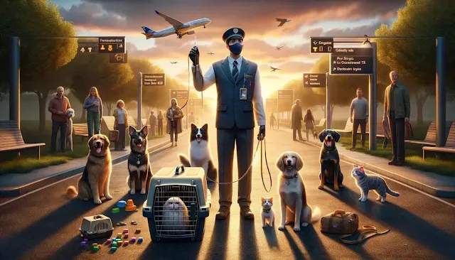 Training Your Pet for the Journey "Step-by-step guide on training your pet for air travel, including acclimatization to the pet carrier, desensitization to travel noises, and tips for comfort and safety during the journey."